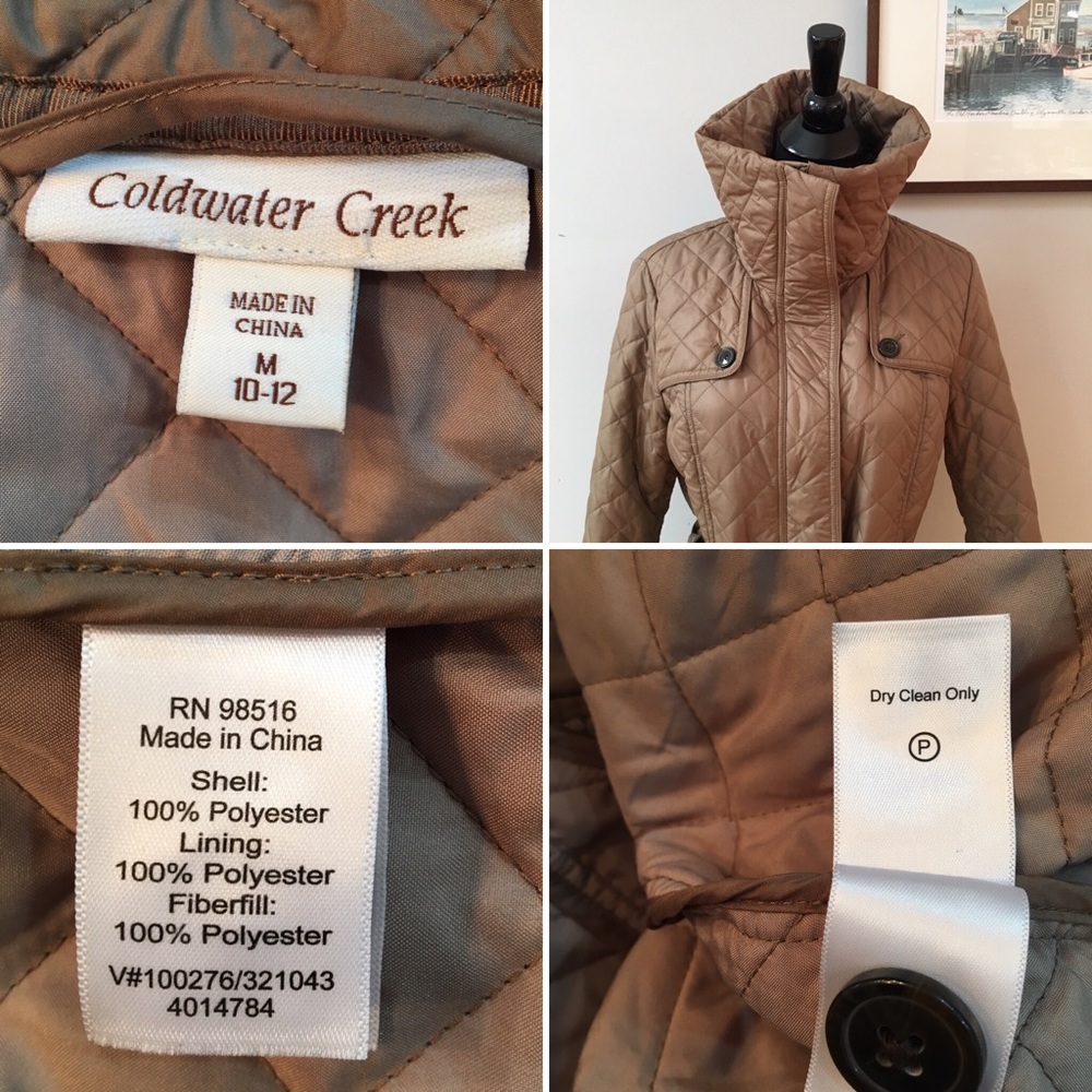 Coldwater Creek Tan Quilted Car Coat Funnel Neck - Picture 3 of 8